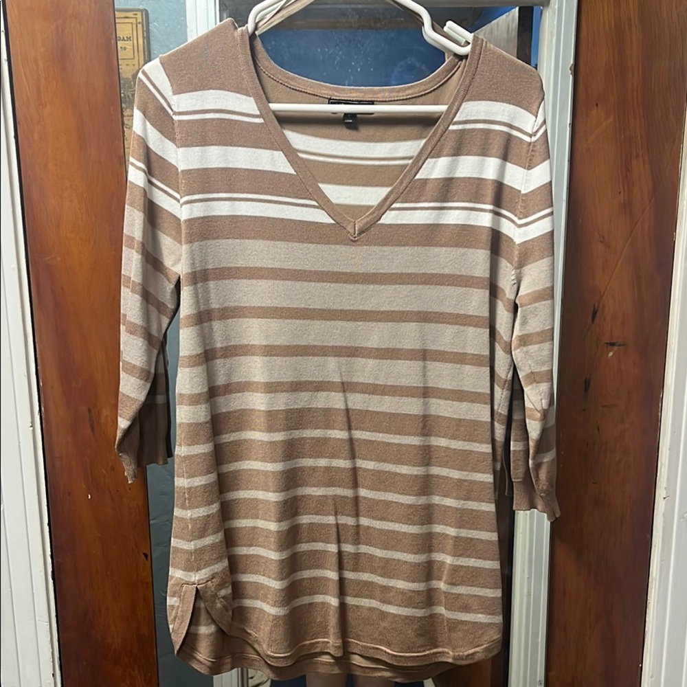 Striped V-Neck Women's Top - Brown and Cream